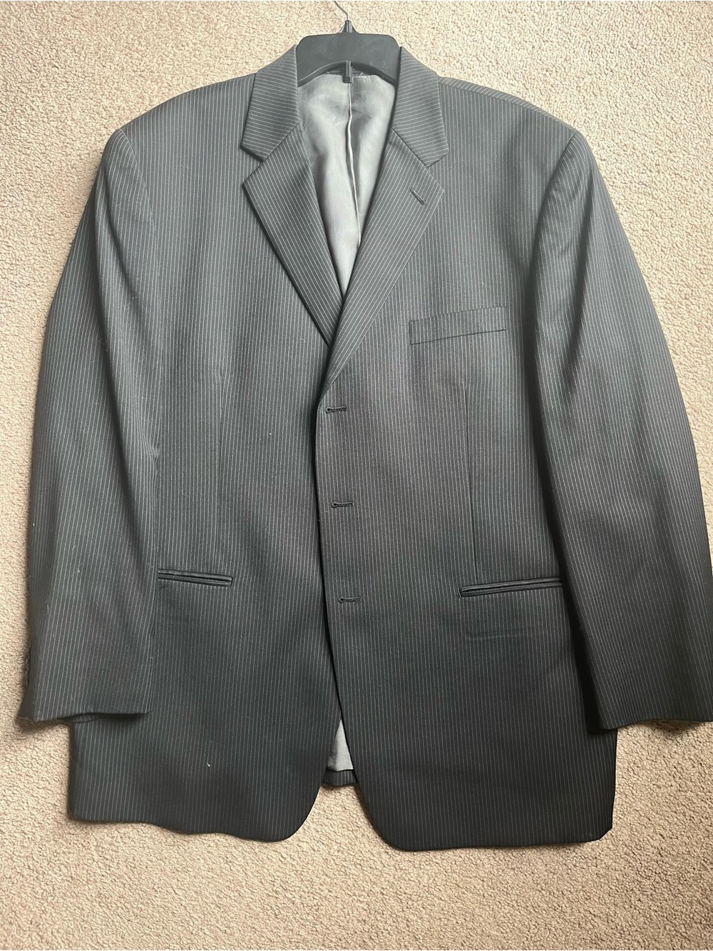 Men's Charcoal Pinstripe Suit Jacket - Classic Single-Breasted Blazer